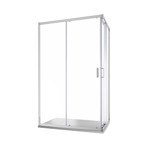 Box Doccia Angolare Due Ante Scorrevoli Cristallo Temperato 6mm Profili Squadrati Cromati Altezza 185 cm - Tonga (Vetro Trasparente, 80x100)
