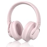 ZIHNIC Active Noise Cancelling Headphones, 60H Playtime Wireless Bluetooth Headset Low Latency-Pink