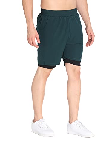 Image of CHKOKKO Double Layered Gym Shorts for Men Workout | Compression Inner Layer with Pockets Across Inner Outer and Back | Dry Fit Sports Athletic wear for Running Jogging or Training