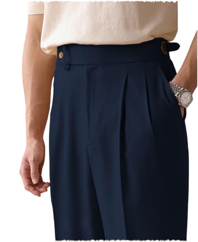 Men's Cotton Gurkha Naples Dress Pants Slim Fit Suit Pant Classic Casual Trousers Italian Style Pants