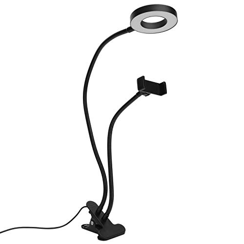 Aro de luz LED con clip USB y lámpara de escritorio regulable para selfies y grabación con móvil