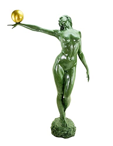 Sensual Female Nude With Golden Ball - Limited Bronze Statue By Martin Klein - Green - Gold - Limited Edition - 100% Bronze - Indoor / Outdoor / Garden Statue For Sale #TOP28
