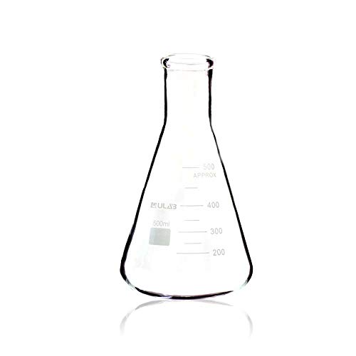 Ulab Scientific Narrow-Mouth Glass Erlenmeyer Flask Set, 17Oz 500Ml, 3.3 Borosilicate With Printed Graduation, Pack Of 4, Uef1026 #TOP2