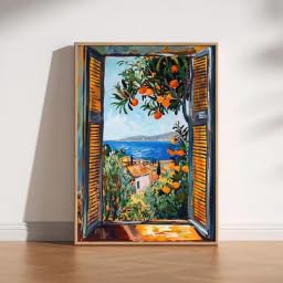 Toile oranger mer Méditerranée pour illuminer une pièce sombre