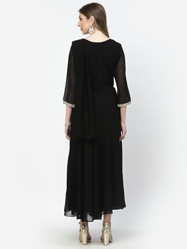 Image of Women's Embroidered Maxi Fit Flared Ethnic Sharee Dress Gown.