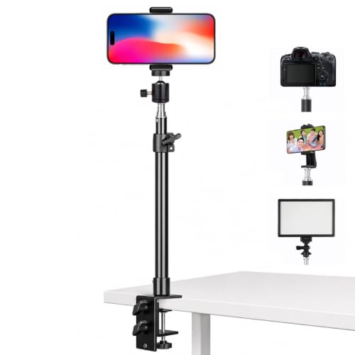 Image of Brolaviya Desk Stand with 1 /4 inch Screw Mount, Adjustable Desktop Mount for Mobile, Ring Light, Camera, Webcam & LED Video Light, 360 Ball Head, Metal Table Clamp Stand for Live Streaming & Recording