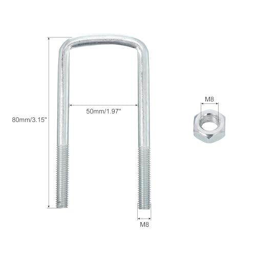 Image of uxcell Square U-Bolts, 8 Sets 50mm Inner Width 80mm Length M8 Zinc-Plated Carbon Steel U Clamp Bolt with Nuts and Plates, for Boat Trailer