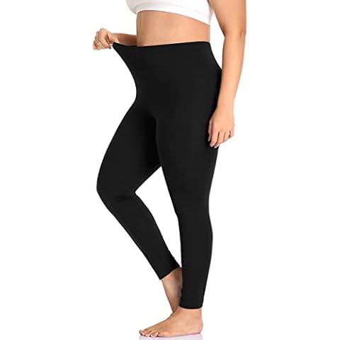 Cheapestbuy Women's Plus Size Stretchy Leggings Soft Full Length Leggings High Waist Lightweight Basic Yoga Tights Pants Black Cover