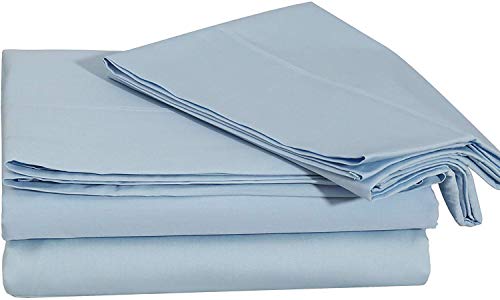 Cotton Sateen Twin Bed-Sheet-Set Light-Blue-3 Piece Bedding Set, Flat Sheet, Fitted Sheet, a Pillow Case- Breathable, Cozy-Comfortable, Hotel Quality Durable -by Utopia Bedding (Twin, Light Blue)