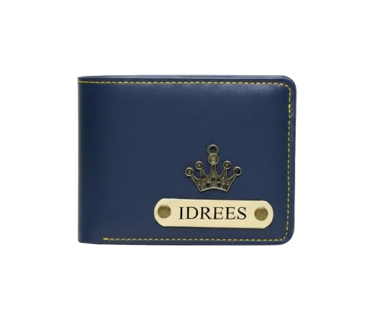 the unique gift studio Customised Men's Leather Wallet - Name & Logo Printed on Wallet for Gift - Blue Color-picture-33