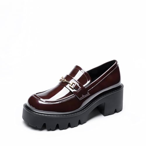 Women Loafers Platform Chunky Heel Slip On Lug Sole Casual Dressy Office Business Shoes 8 Brown