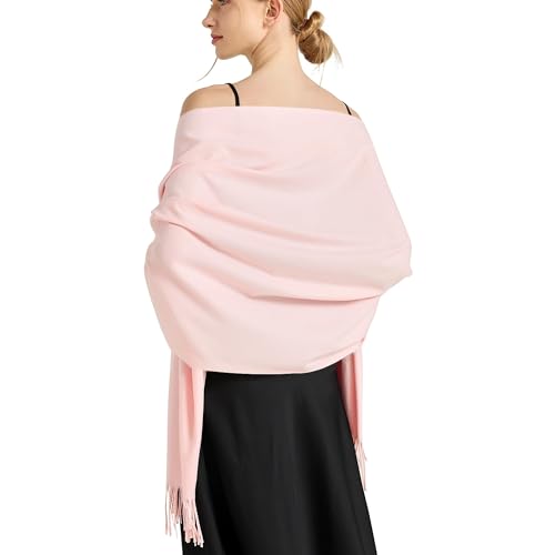Ciormis Womens Scarf Pashmina Shawls and Wraps for Evening Dress Pink Wedding Bride Bridesmaid Gifts Winter Scarves (Baby Pink 27 x 78 inches)
