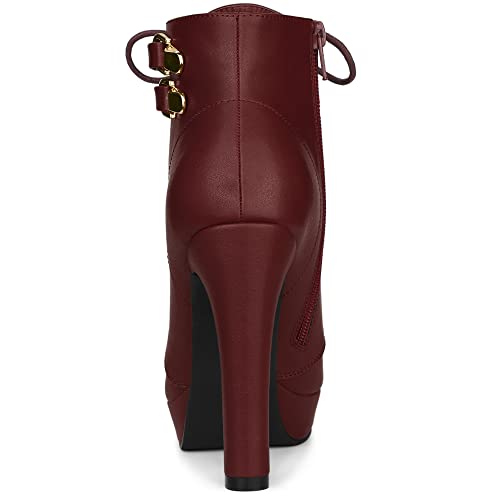 Allegra K Women's Lace Up Strap Platform Block Heels Ankle Boots4