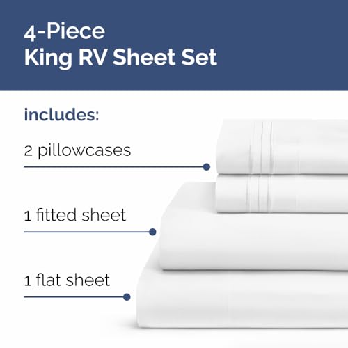 Image of RV King Size Sheets Set, 72 inch x 80 inch - RV King Sheets w / Deep Pockets - White