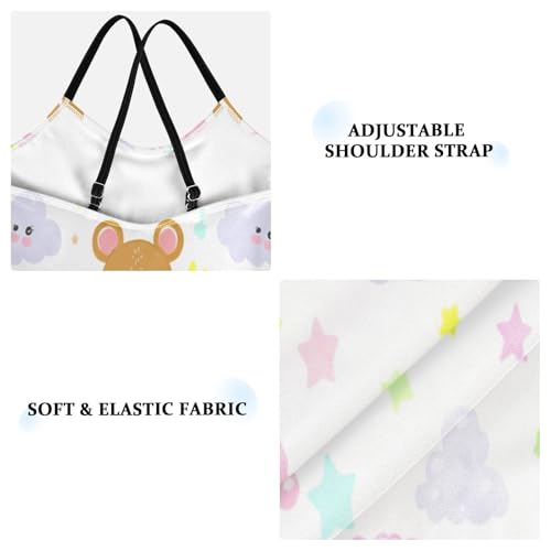 Cute Cartoon Bears Clouds White One Piece Girls Swimsuit with Adjustable Shoulder Strap, Beach Swimsuit, 3-103