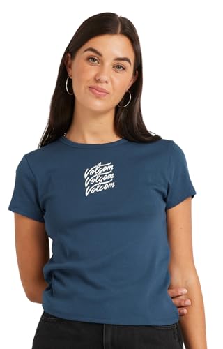 Image of Volcom Women's Have a Clue Short Sleeve Tee - Fitted T-Shirt with Striped Neck Taping