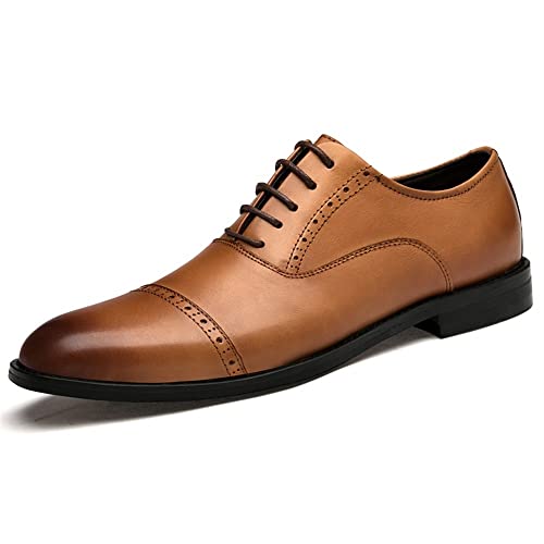 Zapatos Oxford de vestir en color cuero: calzado formal de punta redonda y acabado distinguido