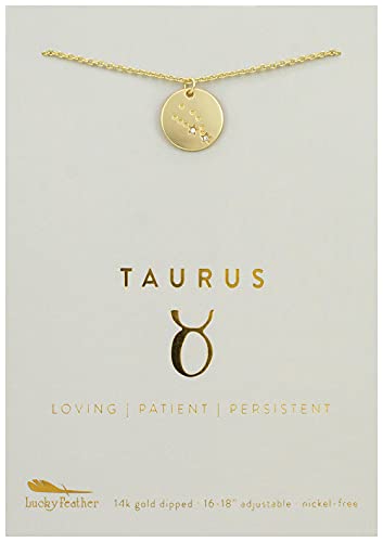 Lucky Feather Zodiac necklaces for women | Taurus 14K Gold-Plated Astrology Pendant | Horoscope Sign Zodiac Present | Valentine's gift for her | Trendy Birthday Jewelry Gift | 16” - 18”