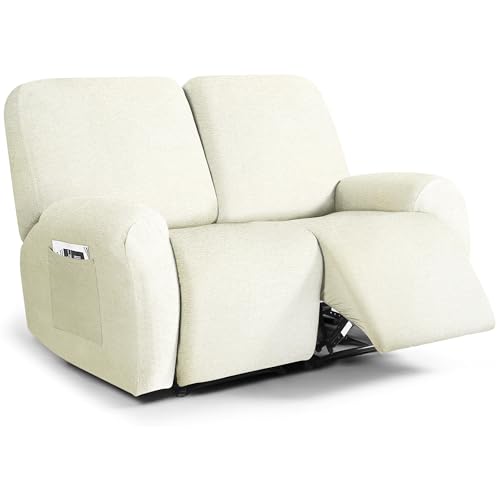 maycelon Recliner Chair Covers 6 Piece Stretch Chair Covers Recliner Slipcovers Furniture Protector with Stripe Jacquard Washable for Pets (Beige)