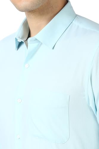 Image of Peter England Men's Premium Solid Herringbone Regular Fit Full Sleeve Formal Shirt | Wonder Fabric | Cotton Rich