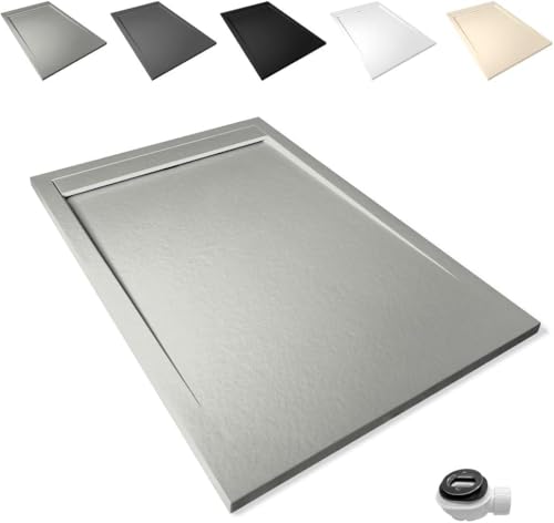 Plato de Ducha Antideslizante 70x90cm - Plato Ducha Resina Resistente a Agentes Químicos - Plato Ducha Antibacteriano - Incluye Rejilla Desagüe Ducha y Válvula Sifón - Cemento