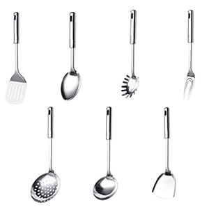 OUNONA Cookware Kitchen Utensils Kitchen Tools 7 Pieces Colander Turner Ladle Stainless Steel Cookware Set Kitchen Utensils Set Non-Stick Kitchen Home Kitchen Gadget