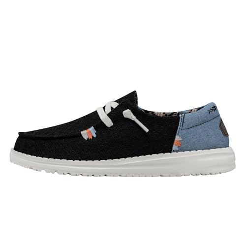 Image of HEYDUDE Women's Wendy Boho Slip On Shoe, Black Size 8 | Lightweight Casual Loafer with Memory Foam Insole