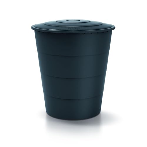 Kreher® XXL Regentonne 'Smooth' 510L mit Deckel und Standfuß (optional). Aus Kunststoff in Anthrazit/Grau. Dezente Optik im runden Format, zeitlos und modern. (Anthrazit, Mit Deckel)