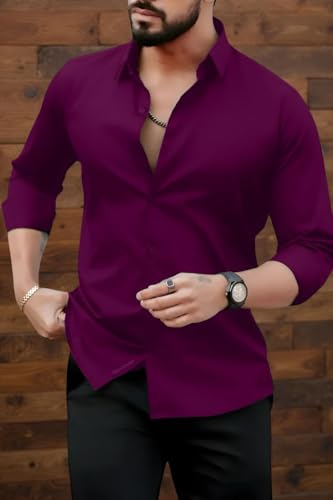 Image of Men's Casual Cotton Blend Shirt | Regular Fit | Full Sleeve | Solid Design