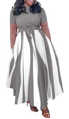 Image of BFFBABY Plus Size Dress A Line Dresses for Women Summer Long Dresses with Sleeve Casual Belted