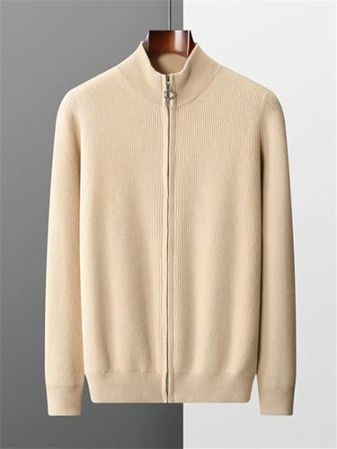 Men Autumn Winter Zipper Cardigan Mock Neck Thick Cashmere Sweater Merino Wool Casual Knitwear Sweater3