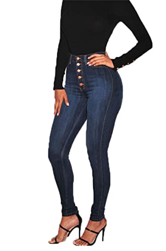 Womens Super Stretch Comfort High Waist High Rise Skinny Jeans Curvy Butt Lifting Denim Pants Trousers (XXL-Large,Dark Blue)