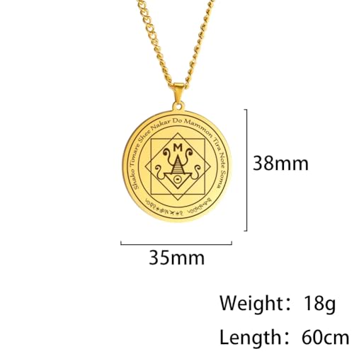 Mammon Talisman Pendant Necklace, 38mm Gold Medallion, 60cm Chain, Stainless Steel2