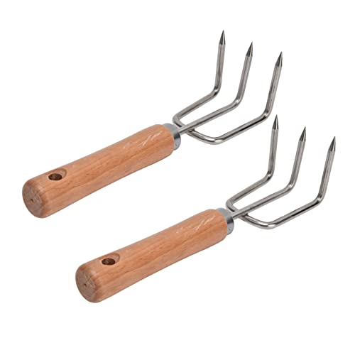 Denash Rake de Garra de Jardín de Acero Inoxidable con de Madera Conveniente para Colgar el Rastrillo de Manos para Plantas de Bonsai para Operaciones de Jardinería 2 Piezas para Plantar Flores y