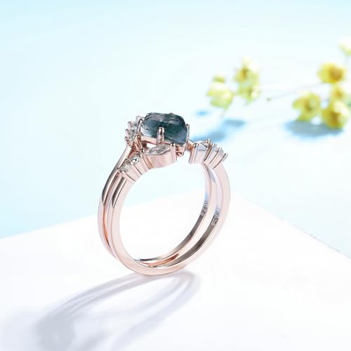 Natural Moss Agate Gemstone Genuine 925 Sterling Silver Ring for Women Kite Cut Women's Ring Set for Engagement Silver 925 Jewelry3