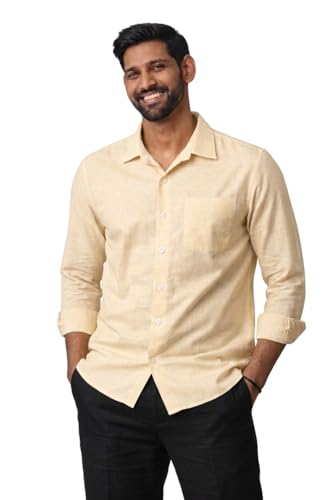 Image of Men's Linen Blend Shirt | Breathable Summer Shirt for Men | Full Sleeve Casual | Classic Fit Solid | Lightweight Comfortable | Summer Classics Collection