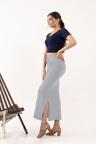 Image of DESI GIRL Cotton Lycra Stretchable Saree Shapewear Petticoat with Drawstring for Women | Fishcut Saree Petticoat with Side Slit for Easy Movement | Saree Shaper | Long inskirt
