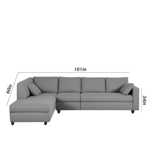 Image of Florian LHS 6 Seater L Shape Sofa Set for Living Room (Dark Grey Fabric) Premium Fabric Sofa