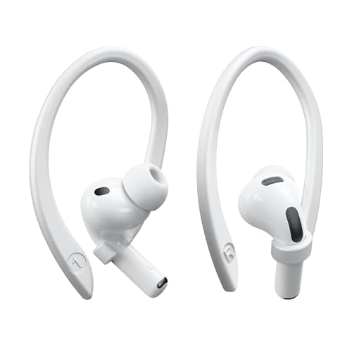 ICARERSPACE 2 Pairs Ear Hooks Compatible with AirPods Pro 3/2/1 AirPods 1/2/3 [M & L Size Pairs] Upgraded Full Button Access Ear Hooks for AirPods 1 2 3 4 Pro Pro 2 Pro 3 - White