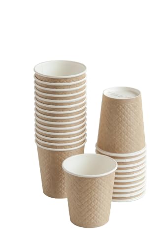CUPTOYOU 25 adet kraft çift duvarlı kahve bardağı 8 oz, küçük kağıt çay bardakları 250 ml, soğuk ve sıcak içecekler, Waffle Kraft