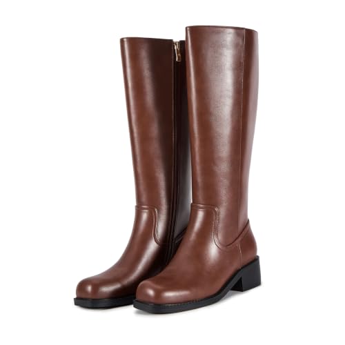 Image of ZJA Knee High Boots Women,Square Toe Chunky Block Low Heel Tall