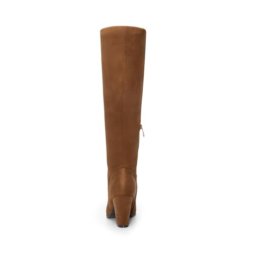 DREAM PAIRS Women's Chunky Heel Knee High Boots,Size 7,Brown-Suede,MIDLEG