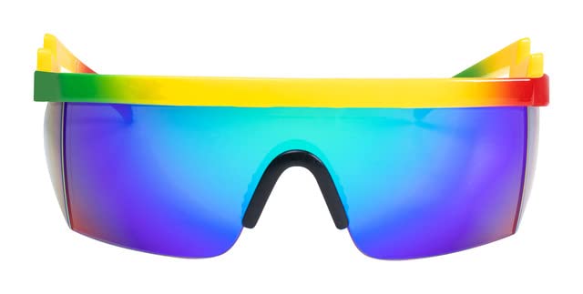 FLAWLESS EYEWEAR Semi Rimless Goggle Style Retro Rainbow Mirrored Lens ZigZag Sunglasses (Rainbow Colored Frame Blue Mirrored Lens)2