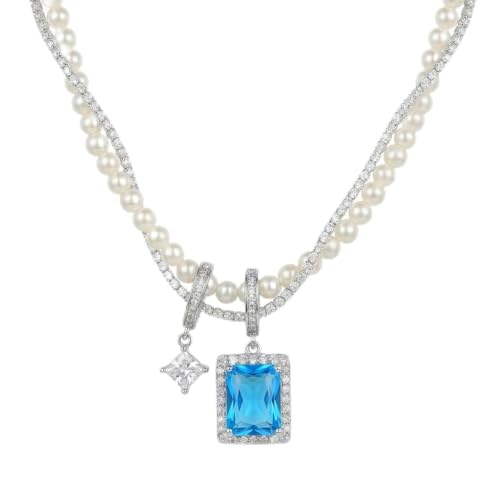 4-in-1 Detachable Pearl Necklace with Blue Cubic Zirconia Pendant, Elegant Gift for Women & Girlfriend, Romantic Jewelry for Birthday, Anniversary, Valentine’s Day - image 1