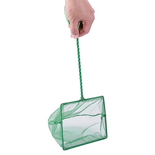 Image of Lpraer 4in 5in 6in Aquarium Fish Net Green Fine Mesh Nylon Net Collection with 11 inch Long Handle Square Quick Catch Fish Net for Fish Tank