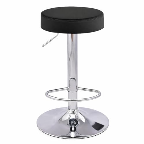 Image of NGFC High Bar Stool | Counter Stool for Kitchen, Office, Bar, Shop, Restaurant | Leatherette Upholstery | Black Finish with Chrome Base | Pre-Assembled - Modern Design & Durable Build