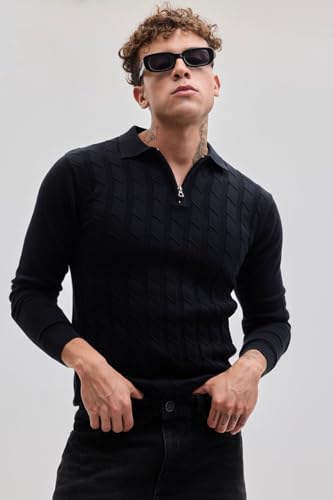 Image of SNITCH Black Knitted Polo T-Shirts