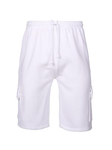 Eylhot Men's Fleece Cargo Shorts Breathable Relaxed Fit Athletic Workout Gym Sweat Shorts With Cargo Pockets(White,4Xl) #TOP23