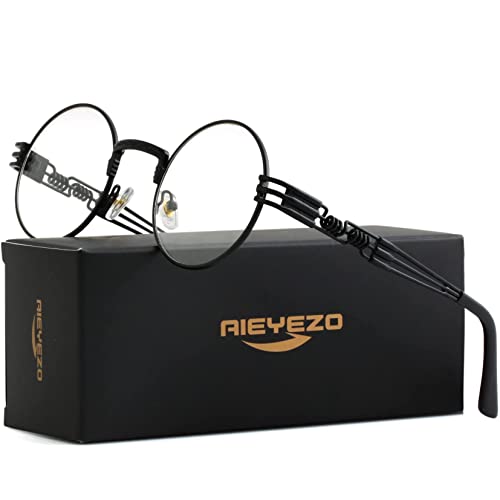 AIEYEZO Round Steampunk Sunglasses for Men Women Retro Circle Hippie Glasses Metal Frame 100% UV Blocking Lens