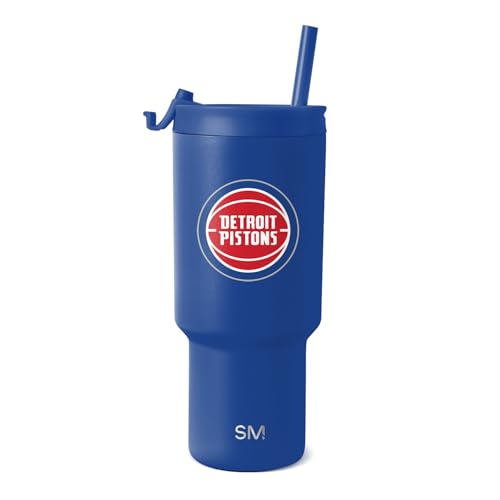 Simple Modern Officially Licensed NBA Pistons 30 oz Tumbler with Flip Lid and Straws | Insulated Cup Stainless Steel | Gifts for Men Women | Trek Collection | Detroit Pistons